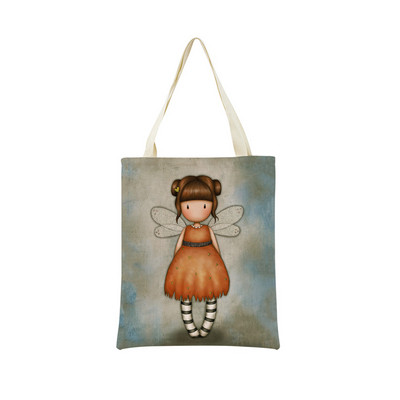 Miela mergaitė su dvipusiu spausdinimu Prekybos centro pirkinių krepšys Ekologiškas sulankstomas studentų knygelė Miela moteriška rankinė lauke