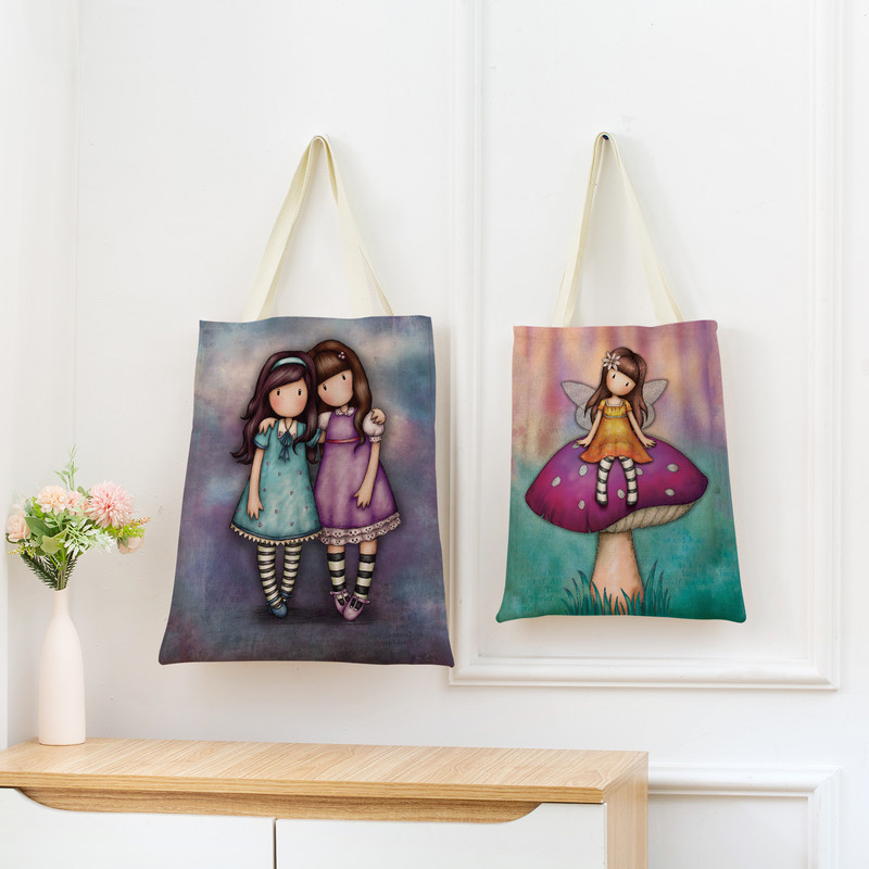 Miela mergaitė su dvipusiu spausdinimu Prekybos centro pirkinių krepšys Ekologiškas sulankstomas studentų knygelė Miela moteriška rankinė lauke