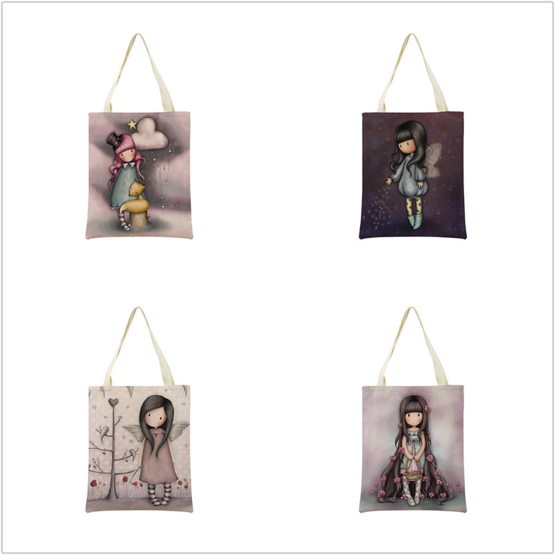Miela mergaitė su dvipusiu spausdinimu Prekybos centro pirkinių krepšys Ekologiškas sulankstomas studentų knygelė Miela moteriška rankinė lauke