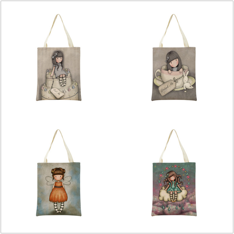 Miela mergaitė su dvipusiu spausdinimu Prekybos centro pirkinių krepšys Ekologiškas sulankstomas studentų knygelė Miela moteriška rankinė lauke
