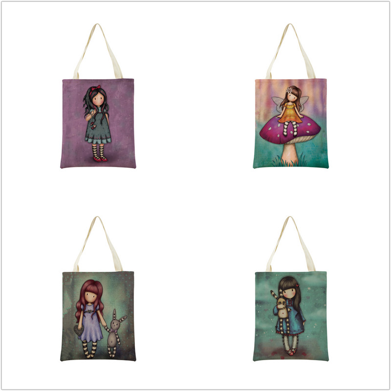 Miela mergaitė su dvipusiu spausdinimu Prekybos centro pirkinių krepšys Ekologiškas sulankstomas studentų knygelė Miela moteriška rankinė lauke