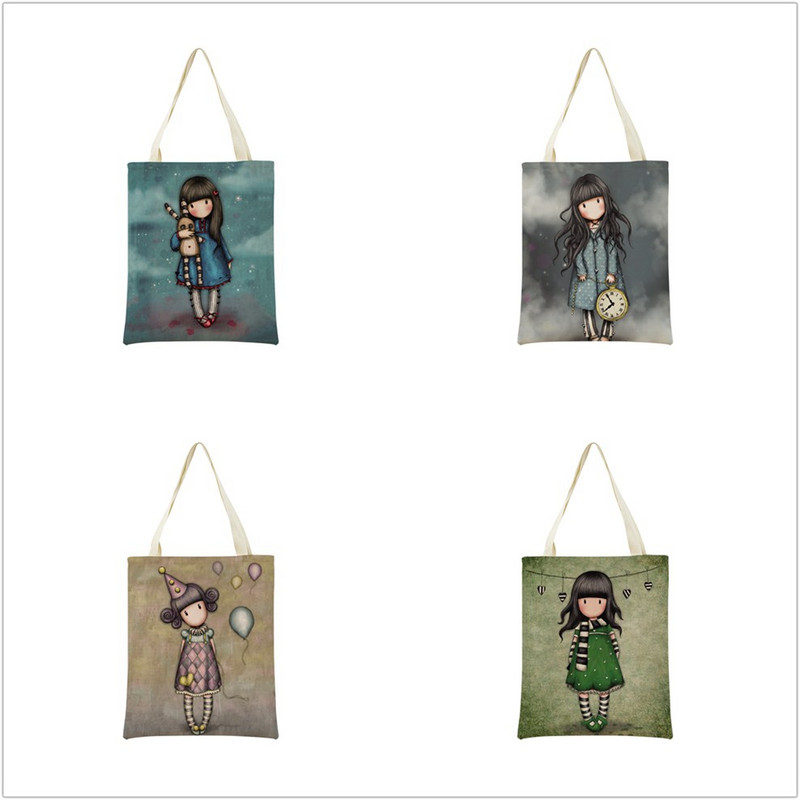 Miela mergaitė su dvipusiu spausdinimu Prekybos centro pirkinių krepšys Ekologiškas sulankstomas studentų knygelė Miela moteriška rankinė lauke