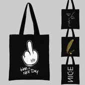 Bevásárlótáska, nő, fekete vászon hordtáska, kézi alkalmi, újrafelhasználható fehér mintás válltáska, nagy kapacitású összecsukható kézitáska