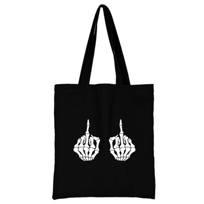 Bevásárlótáska, nő, fekete vászon hordtáska, kézi alkalmi, újrafelhasználható fehér mintás válltáska, nagy kapacitású összecsukható kézitáska