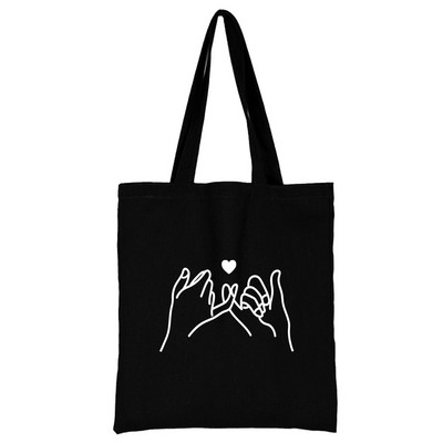 Bevásárlótáska, nő, fekete vászon hordtáska, kézi alkalmi, újrafelhasználható fehér mintás válltáska, nagy kapacitású összecsukható kézitáska