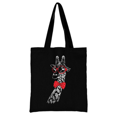 Bevásárlótáska, nő, fekete vászon hordtáska, kézi alkalmi, újrafelhasználható fehér mintás válltáska, nagy kapacitású összecsukható kézitáska