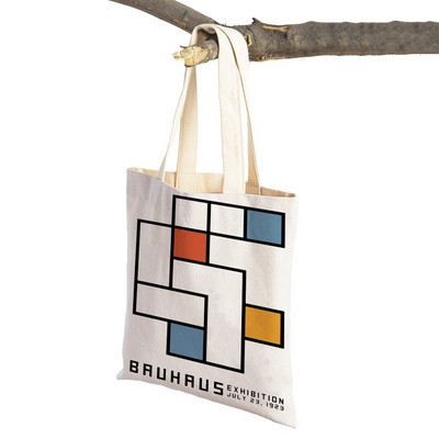 Piet Mondrian Geometric Line Color Block Διπλή εκτύπωση Τσάντα αγορών Γυναικείες τσάντες αγορών Lady Canvas Tote Επαναχρησιμοποιήσιμη τσάντα ταξιδιού
