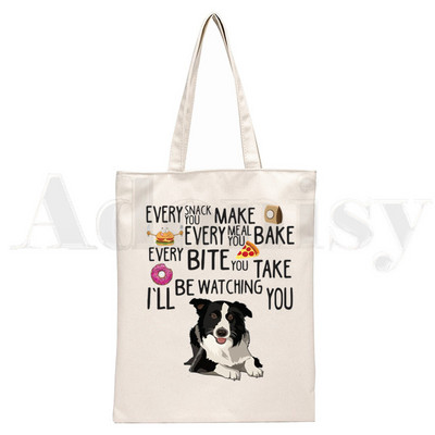 Szeretem a border collie kutyámat Harajuku Kézitáskák Válltáskák Alkalmi bevásárlás Lányok Kézitáska Női Elegáns vászontáska