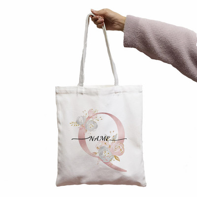 KREPŠELIS Rožinės gėlių raidės Individualizuotas pavadinimas „Pasidaryk pats“ pirkinių krepšys Spausdinti moterų krepšelis, baltas, moteriškas, mados pirkėjo pečių krepšys.