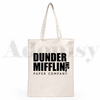 The Office TV Show Dunder Mifflin Paper Company Genți de pânză de umăr Geanta de mână pentru colegiu Harajuku de mare capacitate Geanta de cumpărături pentru femei