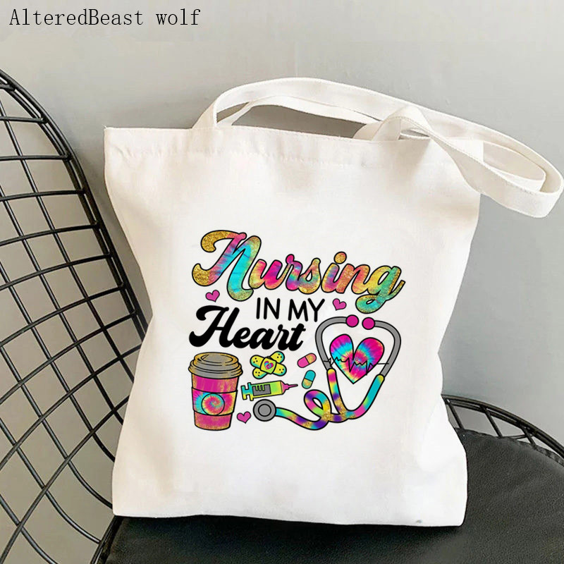 Moterų pirkinių krepšys Slaugės žodžiai Spalvingas Kawaii Krepšys Harajuku Pirkinių drobė Pirkėjų krepšys mergaičių rankinė Nešiojamas pečių moteriškas krepšys