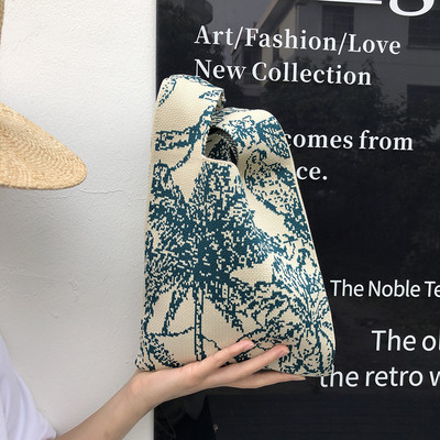 Moteriškas korėjietiškas medvilninių verpalų, nertų liemenių formos krepšys moterims, mergaitiškas vintažinis mielas, mielas Harajuku megztas pečių krepšys