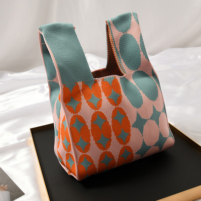 Moteriškas korėjietiškas medvilninių verpalų, nertų liemenių formos krepšys moterims, mergaitiškas vintažinis mielas, mielas Harajuku megztas pečių krepšys