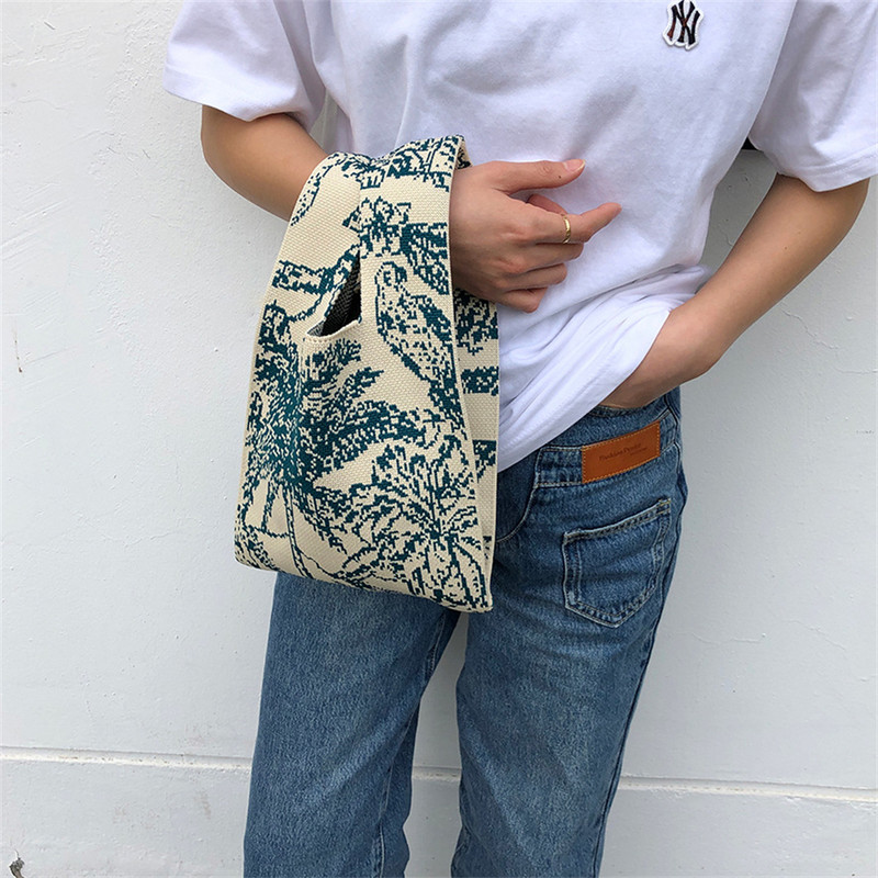Moteriškas korėjietiškas medvilninių verpalų, nertų liemenių formos krepšys moterims, mergaitiškas vintažinis mielas, mielas Harajuku megztas pečių krepšys