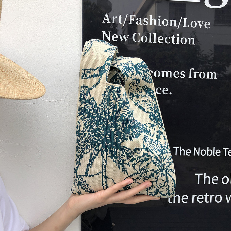 Moteriškas korėjietiškas medvilninių verpalų, nertų liemenių formos krepšys moterims, mergaitiškas vintažinis mielas, mielas Harajuku megztas pečių krepšys