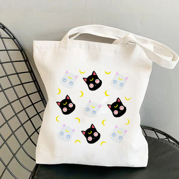 Shopper Sailor Meow On the moon Τσάντα Kawaii Γυναίκες Harajuku Τσάντα για ψώνια Καμβά Τσάντα Shopper Τσάντα για κορίτσι Τσάντα Τσάντα ώμου Lady Bag