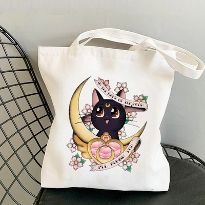 Shopper Sailor Miau a Holdon Kawaii táska Harajuku női Bevásárlótáska Vászon Shopper Bag lány kézitáska Táska Vállas női táska