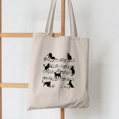 Női Shopper Music Sheet Macska Shopping Canvas Shopper Bag lány kézitáska Tote Vállas női táska