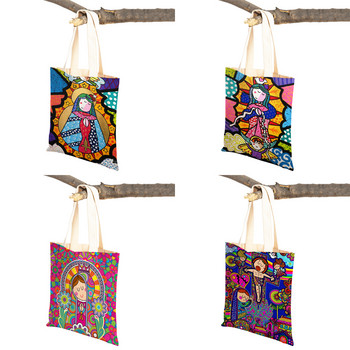 Γυναικεία τσάντα αγορών Cartoon Virgin Mary Handbag Πτυσσόμενη επαναχρησιμοποιήσιμη υφάσματα Shopper Tote φοιτητικής καμβάς στυλ Harajuku