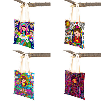 Γυναικεία τσάντα αγορών Cartoon Virgin Mary Handbag Πτυσσόμενη επαναχρησιμοποιήσιμη υφάσματα Shopper Tote φοιτητικής καμβάς στυλ Harajuku