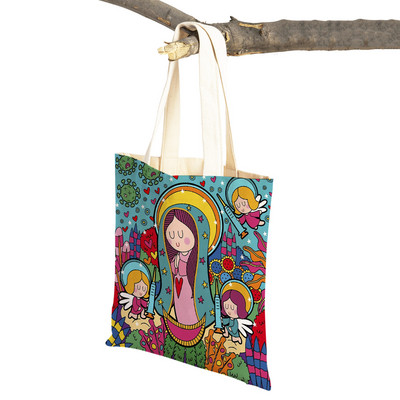Geantă de cumpărături pentru doamne, din seria Virgin Mary, pliabilă, reutilizabilă, pentru cumpărături, stil Harajuku, toc de pânză pentru studenți