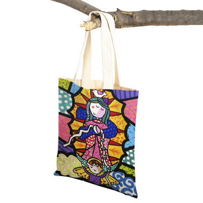 Geantă de cumpărături pentru doamne, din seria Virgin Mary, pliabilă, reutilizabilă, pentru cumpărături, stil Harajuku, toc de pânză pentru studenți