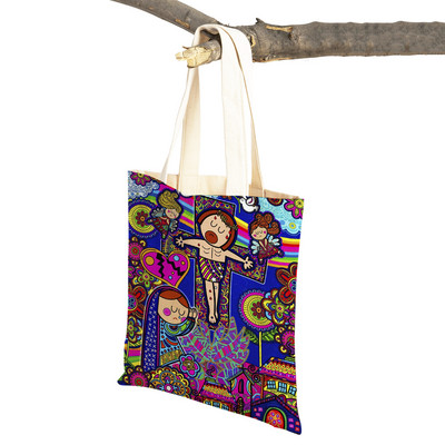 Geantă de cumpărături pentru doamne, din seria Virgin Mary, pliabilă, reutilizabilă, pentru cumpărături, stil Harajuku, toc de pânză pentru studenți