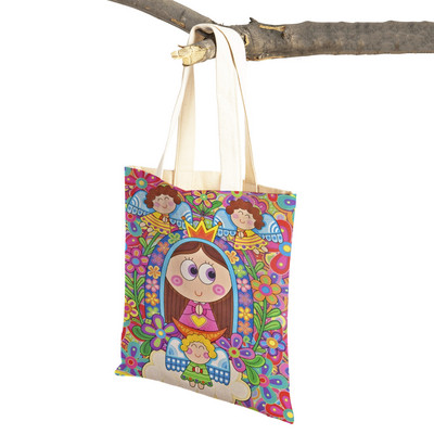 Geantă de cumpărături pentru doamne, din seria Virgin Mary, pliabilă, reutilizabilă, pentru cumpărături, stil Harajuku, toc de pânză pentru studenți
