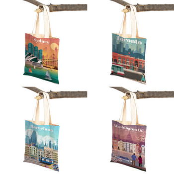 Fashion City Map London Νέα Υόρκη Παρίσι Ισπανία Τσάντες Shopper Tote Lady Handbag και στις δύο πλευρές Casual καμβάς γυναικεία τσάντα αγορών