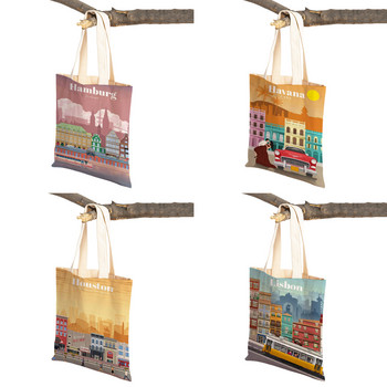 Fashion City Map London Νέα Υόρκη Παρίσι Ισπανία Τσάντες Shopper Tote Lady Handbag και στις δύο πλευρές Casual καμβάς γυναικεία τσάντα αγορών