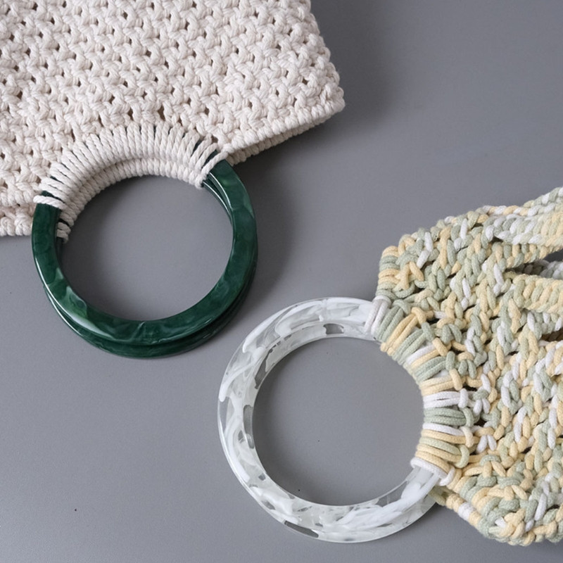 Moda 2 buc Mâner de poșetă din rășină, alb, verde, design inel, pentru fabricarea de genți, mânere de înlocuire, artizanat, femei, fete, piese de genți
