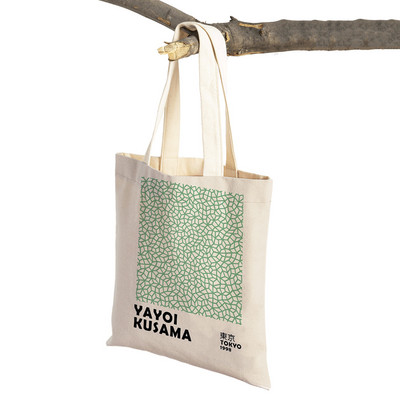 Yayoi Kusama mākslas iepirkumu soma sievietēm abpusēji japāņu abstrakti ikdienas pircēju somas Sieviešu audekla tote ceļojumu rokassomiņa