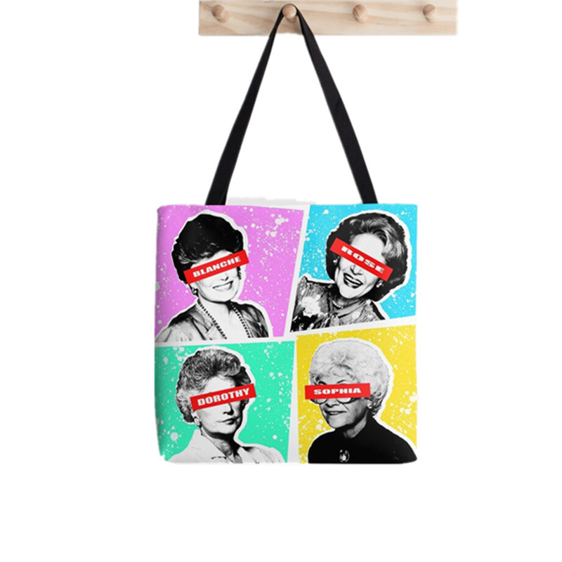 2021. gada pircēja zelta meiteņu raksts Apdrukāta soma sievietēm Harajuku pircēja rokassomu meitene plecu iepirkumu soma Lady Canvas Bag