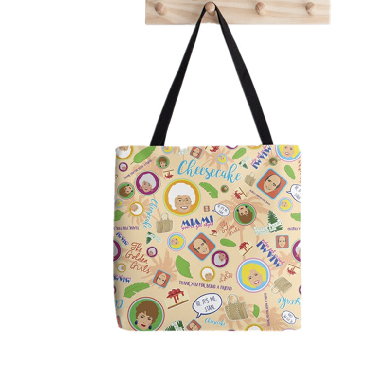 2021. gada pircēja zelta meiteņu raksts Apdrukāta soma sievietēm Harajuku pircēja rokassomu meitene plecu iepirkumu soma Lady Canvas Bag