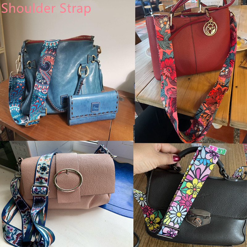 Gėlių nailono diržo rankinės petnešėlės moterims per petį rankinės Reguliuojamas platus dirželis Rainbow rankinės dalies priedai