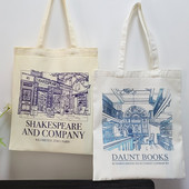 Dámske plátené tašky London Daunt Books, 34*41 cm, kabelka SHAKESPEARE, denné nakupovanie, študentská knižná taška, bavlnené cestovné kabelky