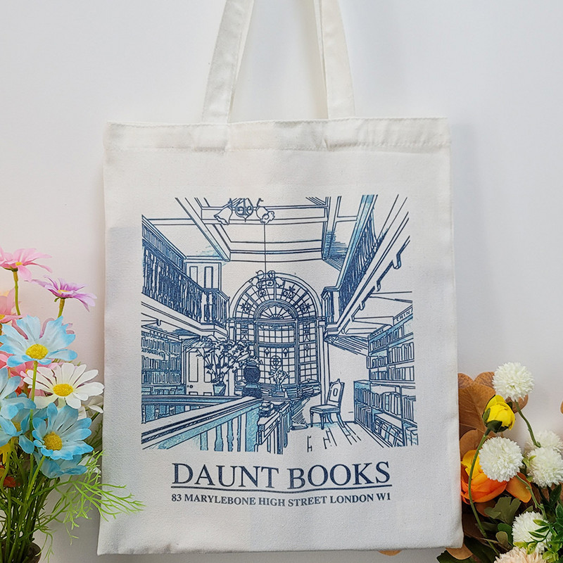 Dámske plátené tašky London Daunt Books, 34*41 cm, kabelka SHAKESPEARE, denné nakupovanie, študentská knižná taška, bavlnené cestovné kabelky