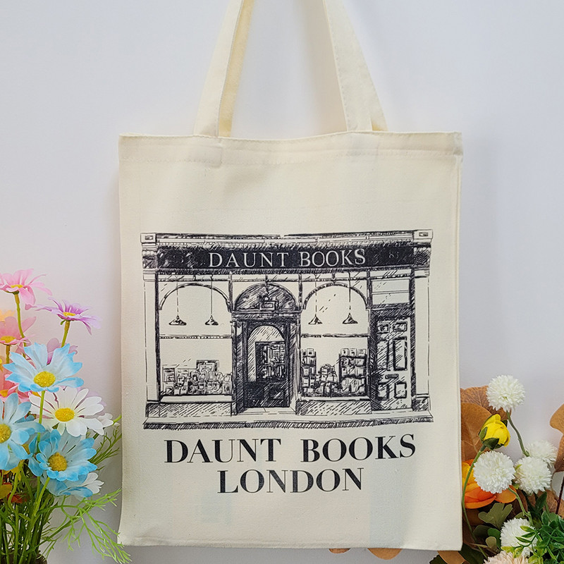 Dámske plátené tašky London Daunt Books, 34*41 cm, kabelka SHAKESPEARE, denné nakupovanie, študentská knižná taška, bavlnené cestovné kabelky