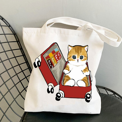 Kawaii Cats Platnene torbe Slatke torbe sa životinjama Torba za kupovinu Tote Bag Ručne torbe Ležerne torbe za djevojčice na rame Modna torba za kupovinu