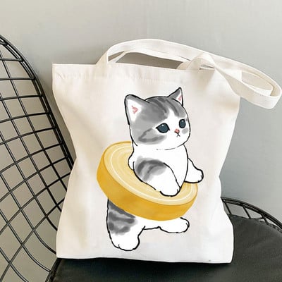 Kawaii Cats Platnene torbe Slatke torbe sa životinjama Torba za kupovinu Tote Bag Ručne torbe Ležerne torbe za djevojčice na rame Modna torba za kupovinu