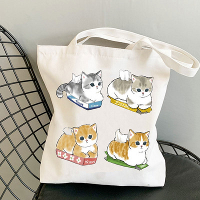 Kawaii Cats Platnene torbe Slatke torbe sa životinjama Torba za kupovinu Tote Bag Ručne torbe Ležerne torbe za djevojčice na rame Modna torba za kupovinu