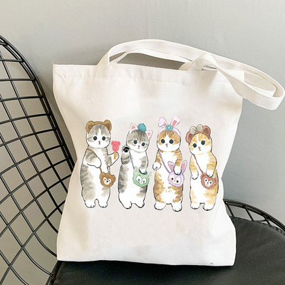 Kawaii Cats Platnene torbe Slatke torbe sa životinjama Torba za kupovinu Tote Bag Ručne torbe Ležerne torbe za djevojčice na rame Modna torba za kupovinu