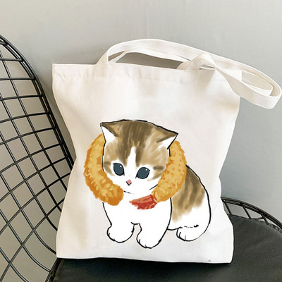 Kawaii Cats Platnene torbe Slatke torbe sa životinjama Torba za kupovinu Tote Bag Ručne torbe Ležerne torbe za djevojčice na rame Modna torba za kupovinu