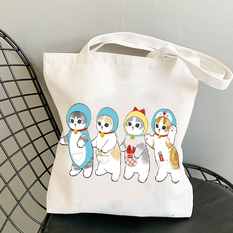 Kawaii Cats Platnene torbe Slatke torbe sa životinjama Torba za kupovinu Tote Bag Ručne torbe Ležerne torbe za djevojčice na rame Modna torba za kupovinu