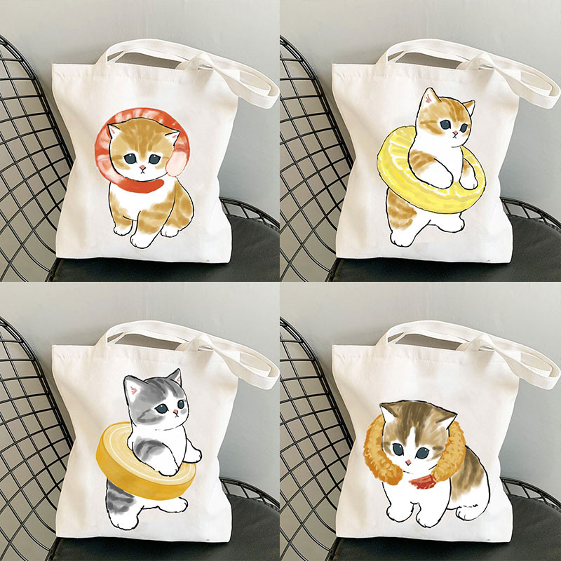Kawaii Cats Platnene torbe Slatke torbe sa životinjama Torba za kupovinu Tote Bag Ručne torbe Ležerne torbe za djevojčice na rame Modna torba za kupovinu