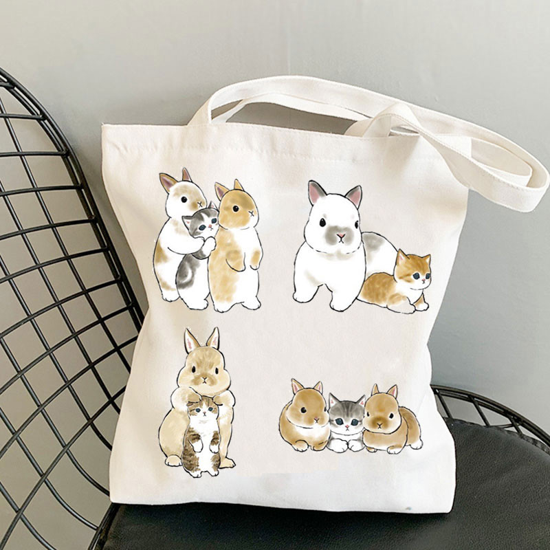 Kawaii Cats Platnene torbe Slatke torbe sa životinjama Torba za kupovinu Tote Bag Ručne torbe Ležerne torbe za djevojčice na rame Modna torba za kupovinu