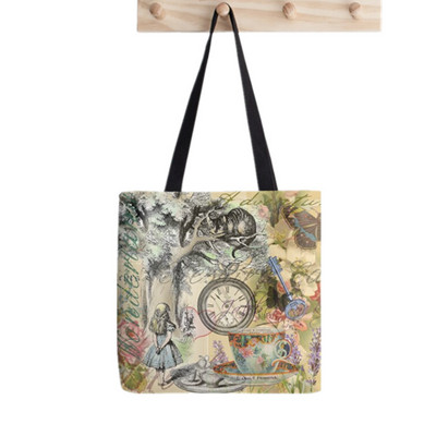 Vásárló Cheshire Alice Csodaországban Nyomtatott táska női Harajuku vásárló kézitáska lány Vállas bevásárlótáska Lady Canvas Bag
