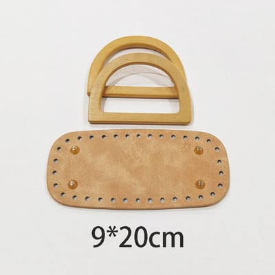 1Szett Deepeel új fa fogantyúk bőrtáska aljával, kézzel készített anyag szőtt táska kézitáskák kötött táskák barkács varrás kiegészítők