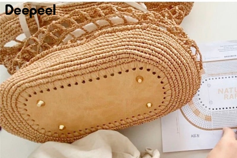 1Szett Deepeel új fa fogantyúk bőrtáska aljával, kézzel készített anyag szőtt táska kézitáskák kötött táskák barkács varrás kiegészítők