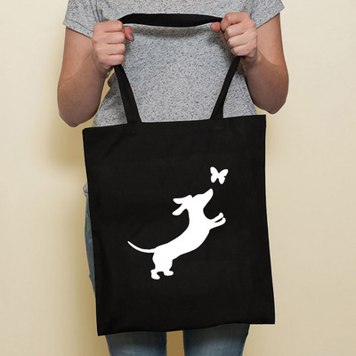 Aranyos kutya Harajuku divat bevásárló fekete táskák vászon hordtáska Bulldog anya tacskó újrafelhasználható szövettáska kézitáska válltáskák